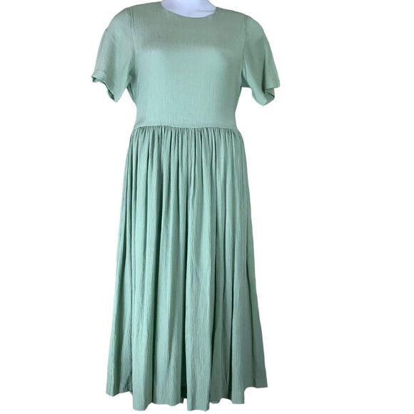 Vintage Dress Sz 10 Silk Sage Green Short Sleeve Shoulder Pads All Week Long - Picture 1 of 5